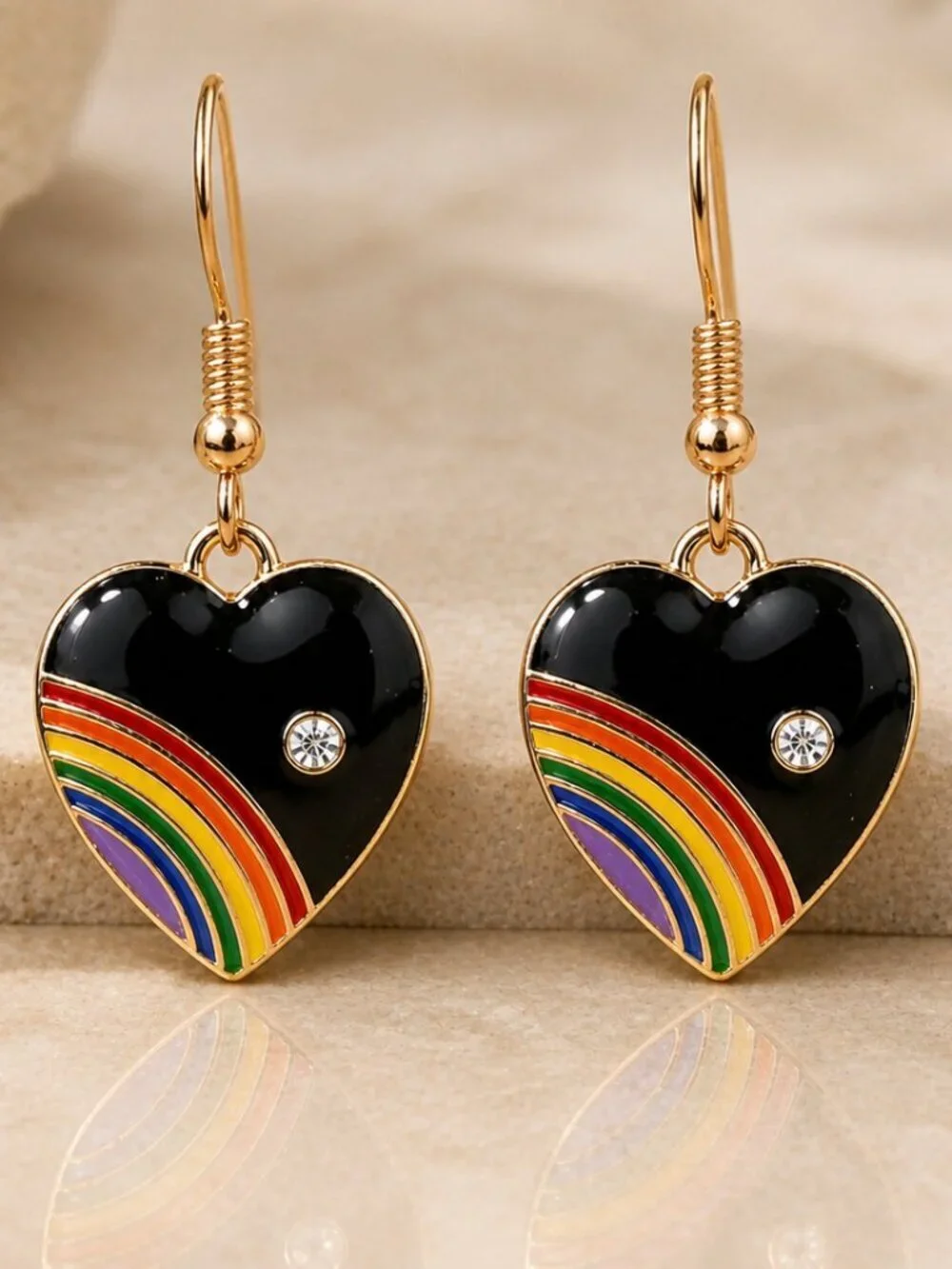 Rainbow Heart Enamel Drop Earrings | Handmade - Picture 1 of 5